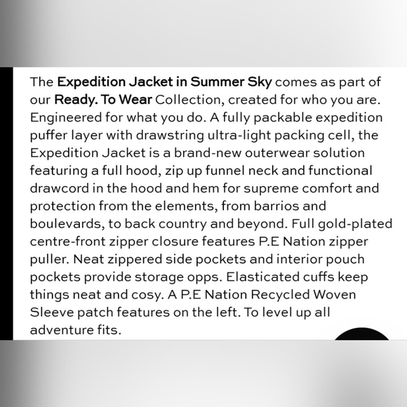 P.E NATION NWT EXPEDITION Jacket in summer sky size extra large - Picture 16 of 16